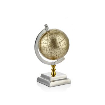 1bea-020 World Globe Kare Ayaklı Dekor 12,5x12,5x24cm Altın/gümüş
