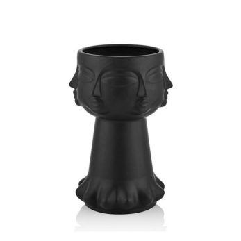 1fcr-20211b Vıpola Buddha Suratı Vazo 30,7 Cm Mat Siyah