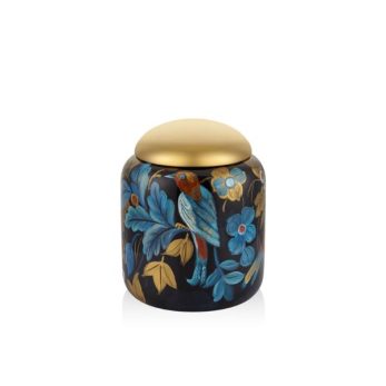 1hc-16427-4 Essent Mavi Siyah Kırmızı Detaylı Kapalı Vazo 21,5x25cm