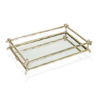 1jee-1287 Bamboo Rectangular Tray Dekor 53x33x11cm Altın