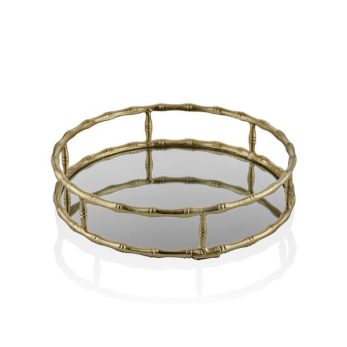 1jee-1291l Bamboo Round Large Tray Dekor 43x43x9cm Altın
