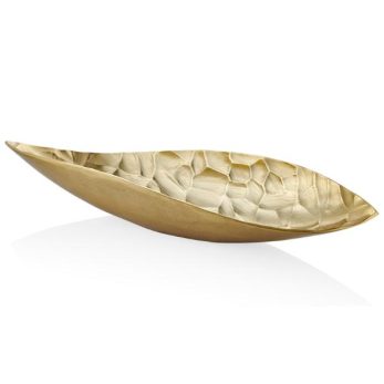 1meh-132103g Comb Yaprak Şekilli Dekoratif Büyük Tabak 62,5x20x10cm Altın