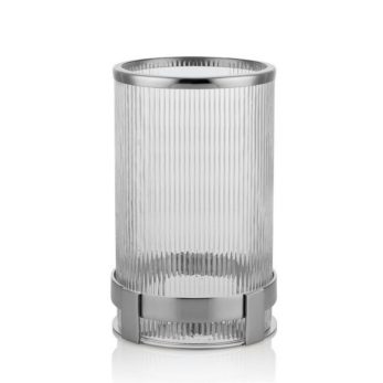 1prg-21835s Ars Cızgılı Camlı Sılver Mumluk 16.5x16.5x26 Cm