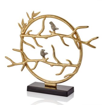 1vns-36025g Cıft Dallı Kuslu Dekoratıf 44x9x37 Cm Gold