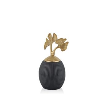 1dep-23544 Gıngko Knob Dekoratif Kavanoz 15x15x29cm Altın-gümüş