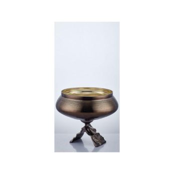 1pnc-31930 Glass Bowl Small Sepıa Enamel Aged Brass 30,5x30,5x28cm