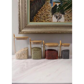 Cam0295 Bambu Kare Kapaklı Cam Saklama Kabı 1050cc - Görsel 3