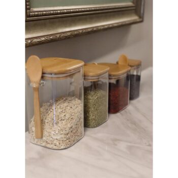 Cam0295 Bambu Kare Kapaklı Cam Saklama Kabı 1050cc - Görsel 4