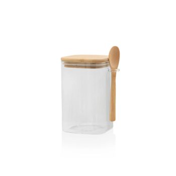 Cam0295 Bambu Kare Kapaklı Cam Saklama Kabı 1050cc