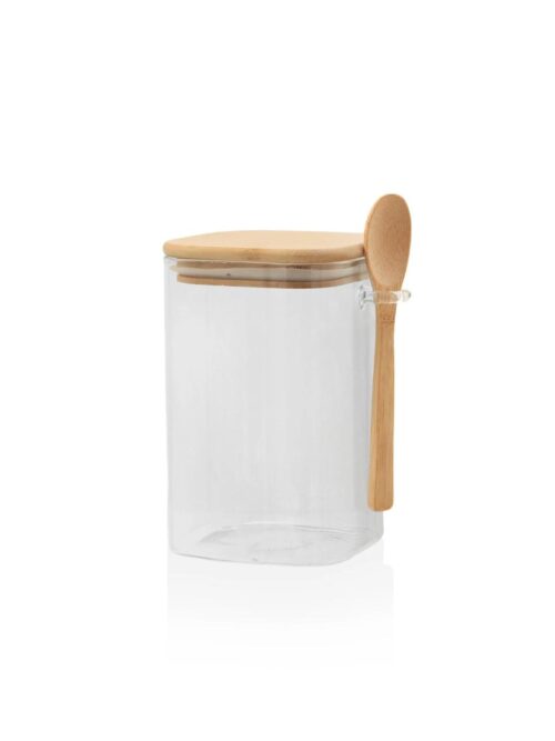 Cam0295 Bambu Kare Kapaklı Cam Saklama Kabı 1050cc