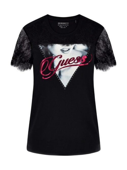 Guess W4rı50ı3z14 Ss Cn Lace Trıangle Kadın Tshırt