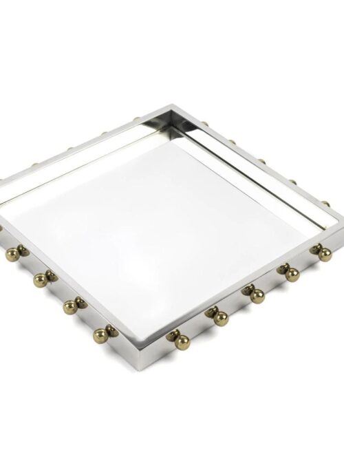 P256.314408 Metal Kare Tepsi 33x33x3cm Gümüş Altın