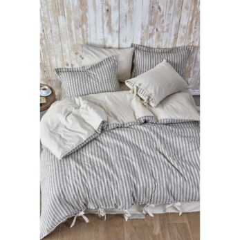 Ala Çift Kişilik Nevresim Takımı %100 Organik Pamuk Keten 200x220 Cm Antrasit