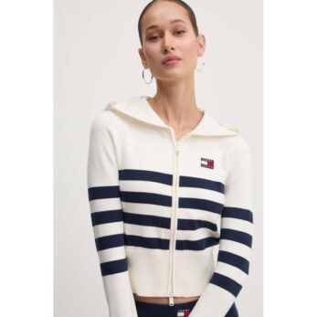 Th Dw0dw18524 Tjw Strıpe Zıp Thru Badge Hood Kadın Sweaters