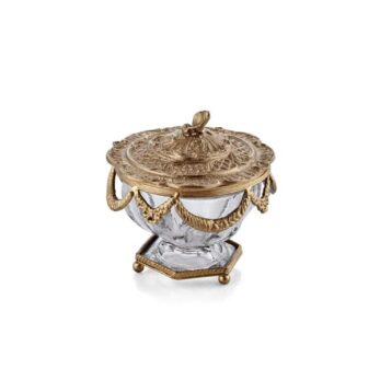 1hq-23572 Altıgen Tabanlı Kapaklı Şekerlik 11x11x11cm Antik Gold