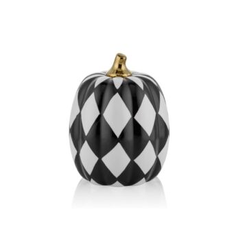 1jb-201902 Pumpkın Altın Saplı Karelı Dekoratıf 21.5 Cm Siyah Beyaz