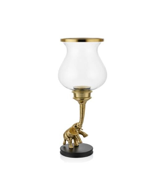 1prg-22430ag Elefante Duz Camlı Buyuk Boy Gold Mumluk 14x14x47 Cm