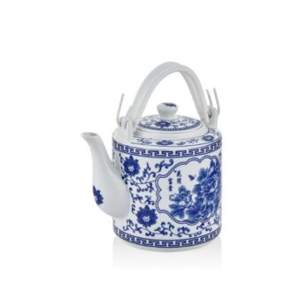 1qd-jdz-20215 Tea Tıme Mavı Cıcek Desenlı Dekoratıf Caydanlık 19x23x23 Cm