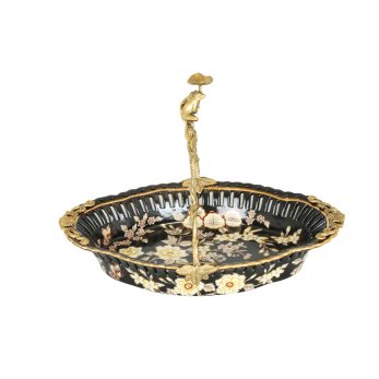 He 033 Çiçekli Porselen Şekerlik 29cm Siyah