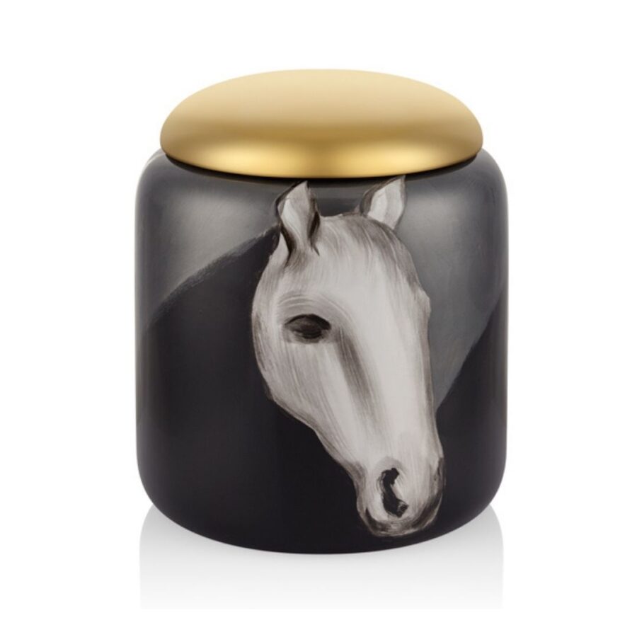 1hc-17387-4 Sıyah Beyaz At Desenlı Kapaklı Vazo Buyuk Boy 26x30 Cm - Görsel 2