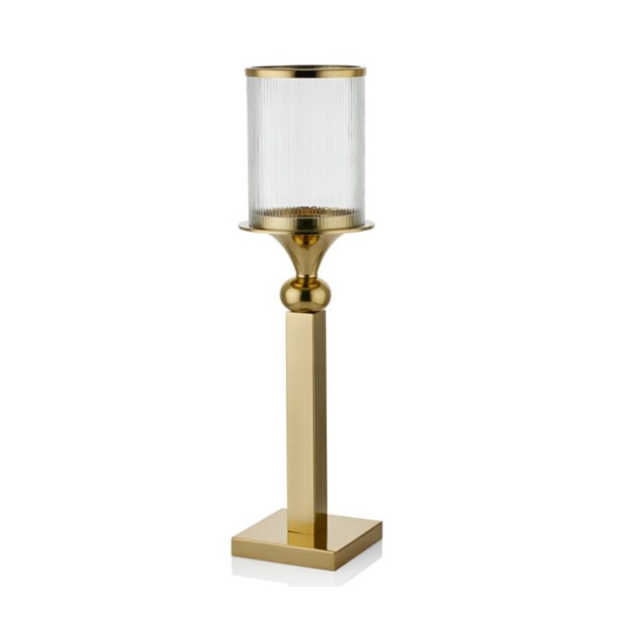 1prg-21814g Aluna Cızgılı Camlı Gold Kucuk Mumluk 15x15x63,5 Cm - Görsel 1