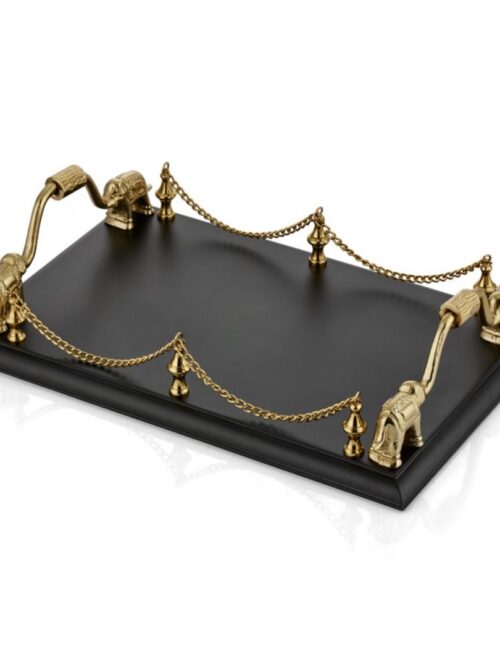 1prg-21983g Elefante Fıl Detaylı Dıkdortgen Tepsı Gold 38x25.5x10.8 Cm