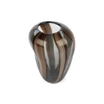 P351.372590 Kahve Çizgili Cam Vazo 19x18x28cm Füme - Görsel 3