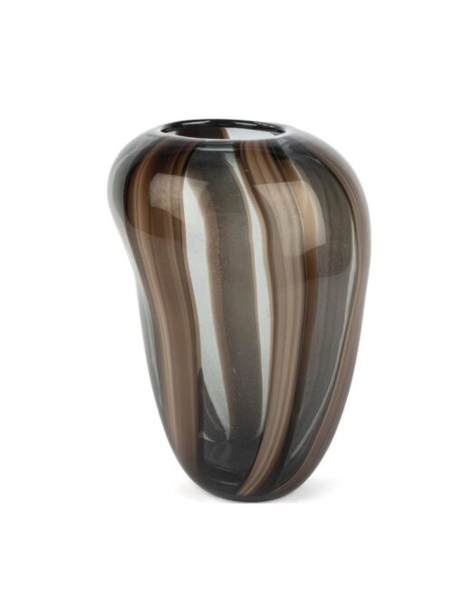 P351.372590 Kahve Çizgili Cam Vazo 19x18x28cm Füme