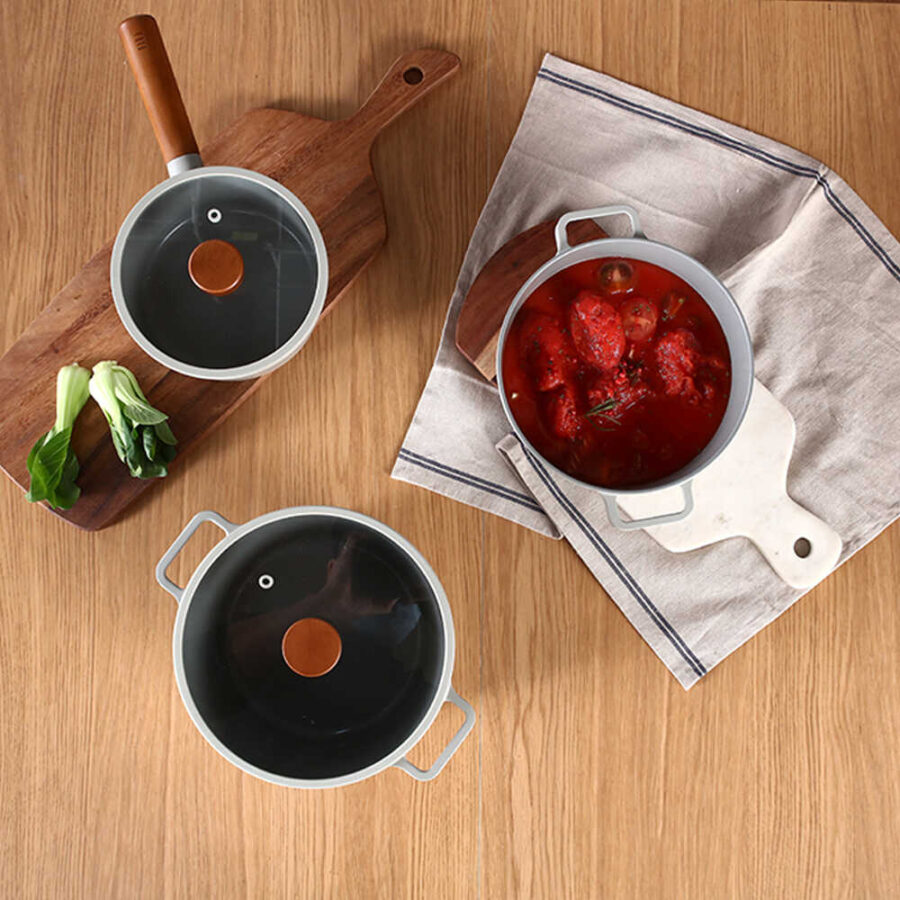 D-neog218 Fika Cam Kapaklı Alüminyum Döküm Sos Tenceresi 18cm Gri - Görsel 9