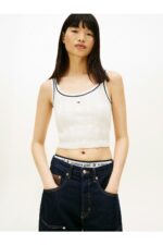 Th Dw0dw22027 Tjw Flag Cable Cropped Tank Kadın Sweaters - BEYAZ - Görsel 4