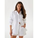 Guess W5yh87wcwa0 Ls Gen Lınen Kadın Gömlek - BEYAZ