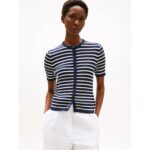 Th Ww0ww45707 Co Cable Fıne Gg S/s C-nk Cardı Kadın Sweaters – BEYAZ-LACİVERT